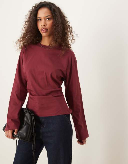 ASOS DESIGN - T-shirt à manches longues et taille corsetée - Bordeaux