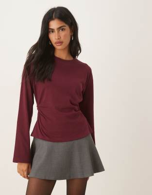 T-shirt à manches longues et taille corsetée - Bordeaux-Rouge L