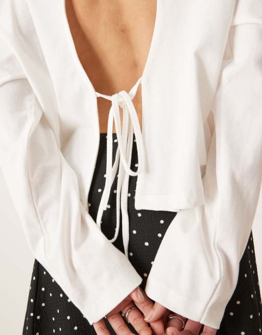ASOS DESIGN - T-shirt à manches longues noué au dos - Blanc, 3 de 4