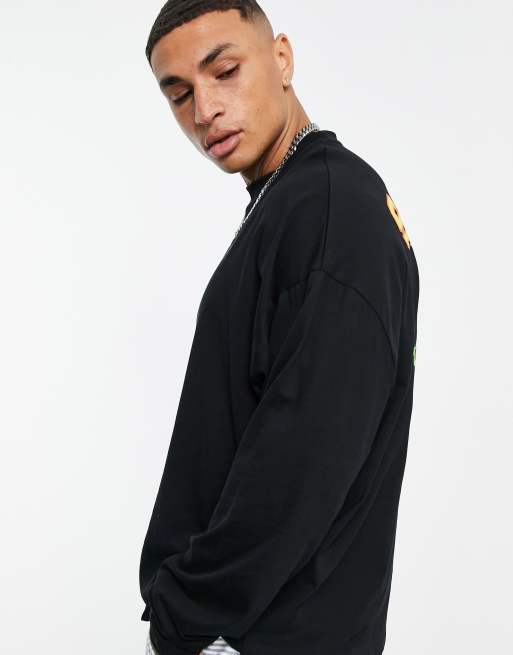 ASOS DESIGN T shirt manches longues oversize en coton imprim skate au dos Noir BLACK