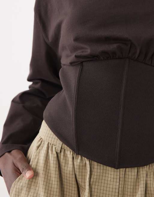 ASOS DESIGN t-shirt à manches longues style corset marron, 2 de 4