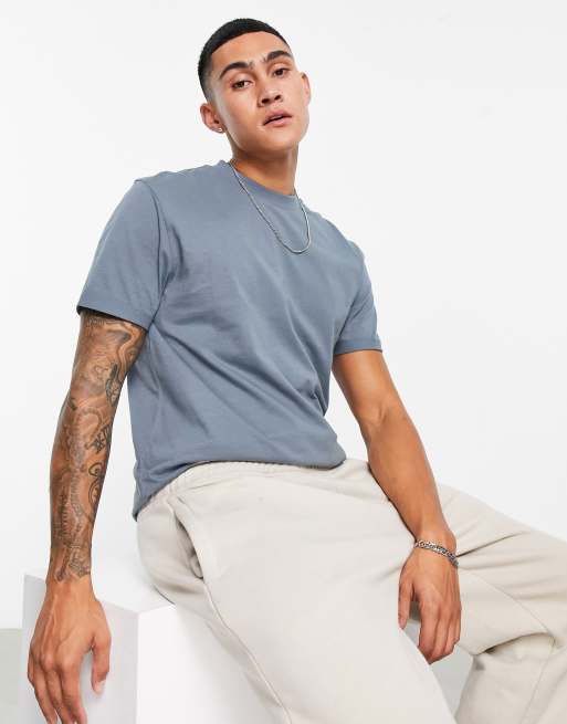 ASOS DESIGN - T-shirt à manches retroussées - Gris foncé