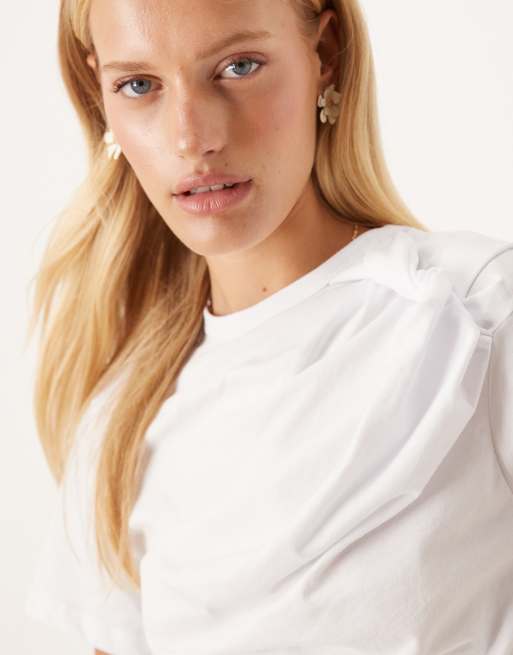 ASOS DESIGN - T-shirt a maniche corte bianca con arricciature laterali, 3 di 4
