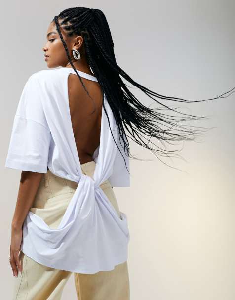 ASOS DESIGN - T-shirt a maniche corte bianca con dettaglio attorcigliato sul retro - view 1