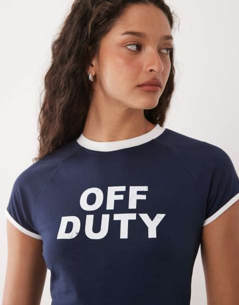 ASOS DESIGN - T-shirt a maniche corte blu navy con bordi a contrasto e stampa - view 1