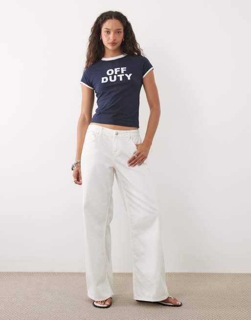 ASOS DESIGN - T-shirt a maniche corte blu navy con bordi a contrasto e stampa, 2 di 4
