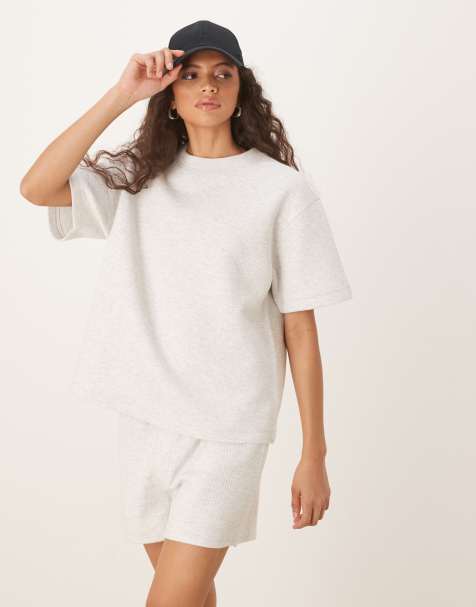 ASOS DESIGN - T-shirt a maniche corte color grigio mélange a coste spesse in coordinato - view 1
