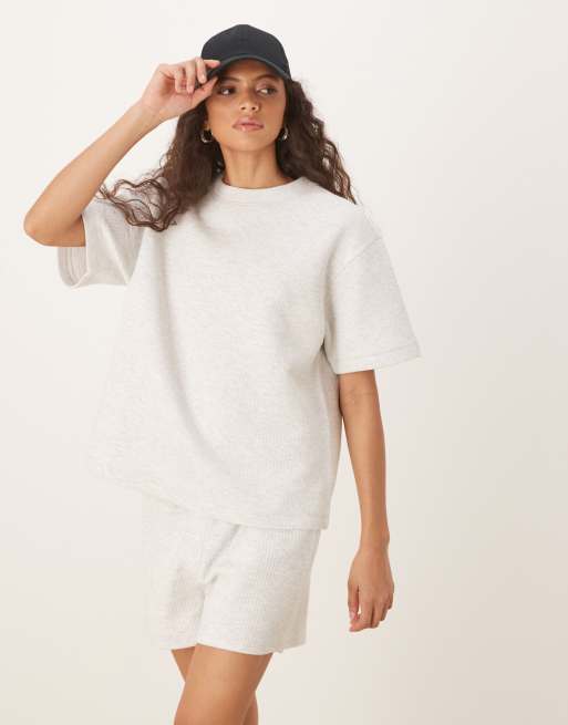 ASOS DESIGN - T-shirt a maniche corte color grigio mélange a coste spesse in coordinato