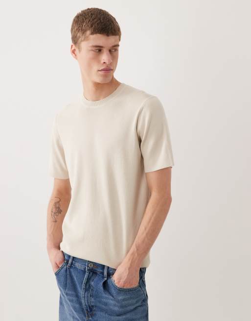 ASOS DESIGN - T-shirt a maniche corte in maglia color pietra