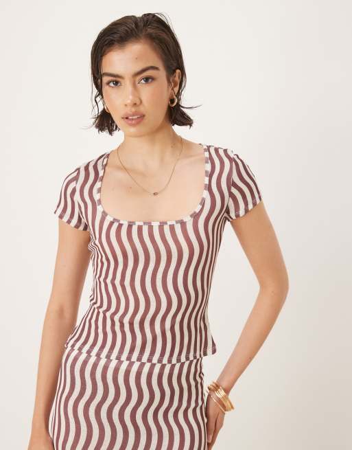 ASOS DESIGN - T-shirt a maniche corte in rete a righe in coordinato