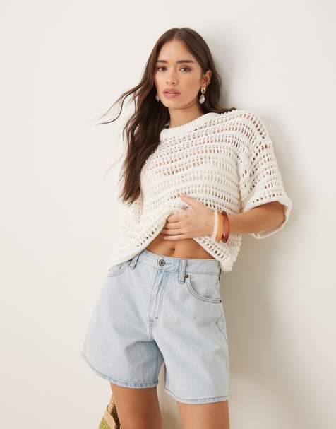 ASOS DESIGN - T-shirt a maniche corte vestibilità comoda all'uncinetto in punto smock color crema - view 1