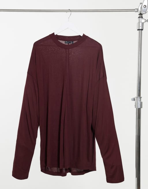 ASOS DESIGN - T-shirt a maniche lunghe ad ali di pipistrello oversize in viscosa marrone