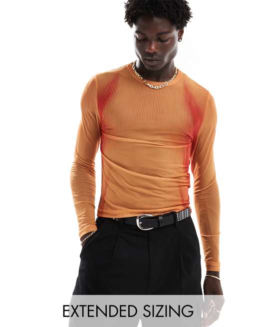 ASOS DESIGN - T-shirt a maniche lunghe attillata in power mesh stampato