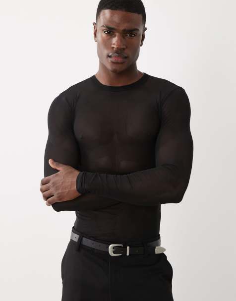 ASOS DESIGN - T-shirt a maniche lunghe attillata nera in rete - view 1