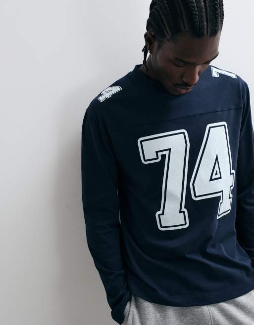ASOS DESIGN - T-shirt a maniche lunghe comoda blu navy con grafica 72, 2 di 5