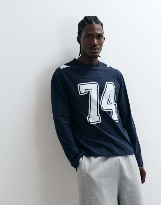 ASOS DESIGN - T-shirt a maniche lunghe comoda blu navy con grafica 72, 3 di 5