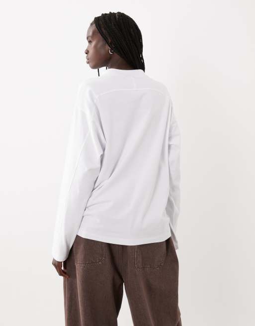 ASOS DESIGN t-shirt a maniche lunghe con collo a coste bianca, 4 di 4