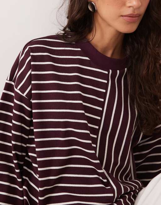 ASOS DESIGN T-shirt a maniche lunghe con doppia riga bordeaux, 3 di 4