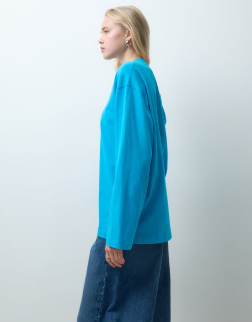 ASOS DESIGN T-shirt a maniche lunghe con scollo a V in turchese, 4 di 4