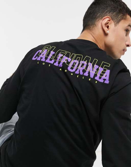 ASOS DESIGN - T-shirt a maniche lunghe con stampa di città stile college, colore nero