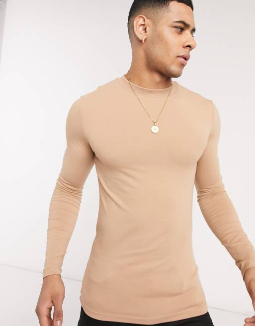 ASOS DESIGN - T-shirt a maniche lunghe girocollo attillata cuoio