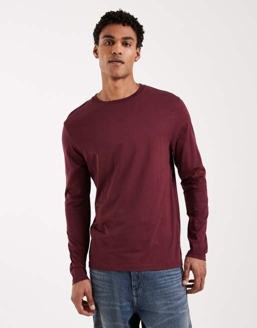 ASOS DESIGN - T-Shirt a maniche lunghe in cotone SUPIMA® premium color bordeaux