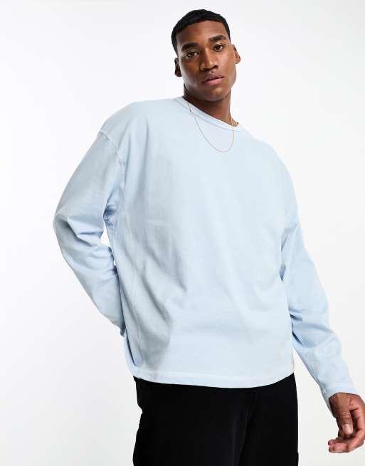 ASOS DESIGN - T-shirt a maniche lunghe oversize blu con cuciture bianche 