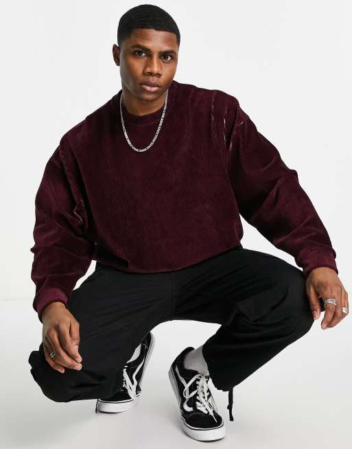 ASOS DESIGN - T-shirt a maniche lunghe oversize bordeaux in velour a coste