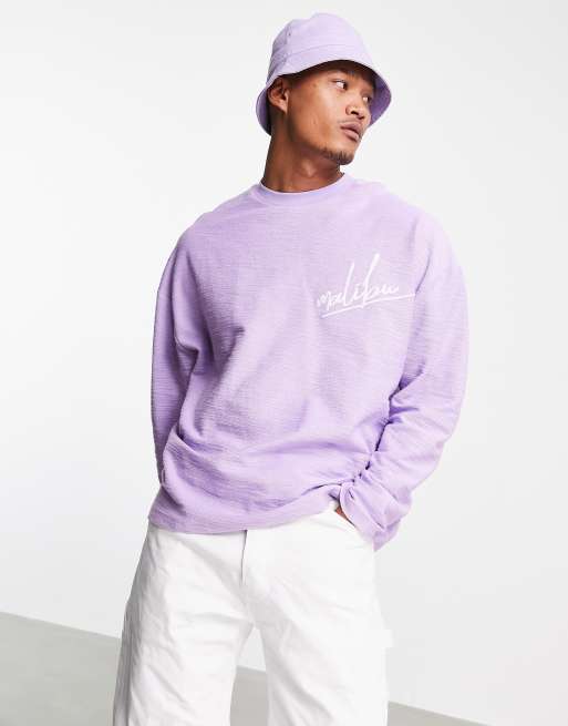 ASOS DESIGN - T-shirt a maniche lunghe oversize in tessuto fiammato pesante con ricamo sul petto