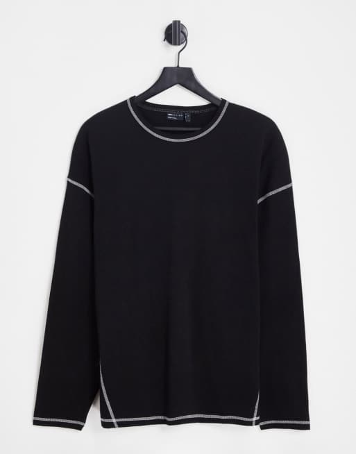 ASOS DESIGN - T-shirt a maniche lunghe oversize nera con cuciture bianche 