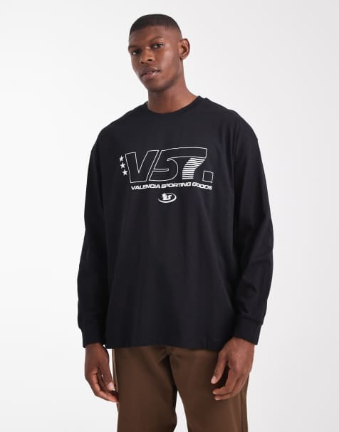 ASOS DESIGN - T-shirt a maniche lunghe oversize nero con grafica sportiva - view 1
