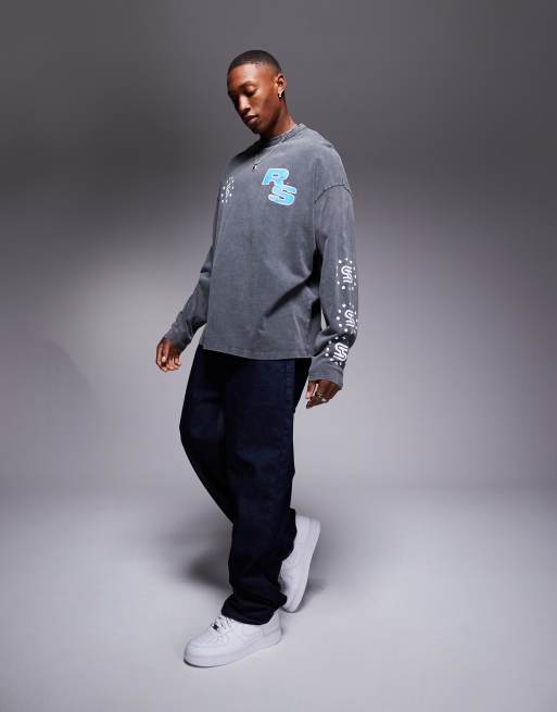 ASOS DESIGN T-shirt a maniche lunghe oversize nero slavato con