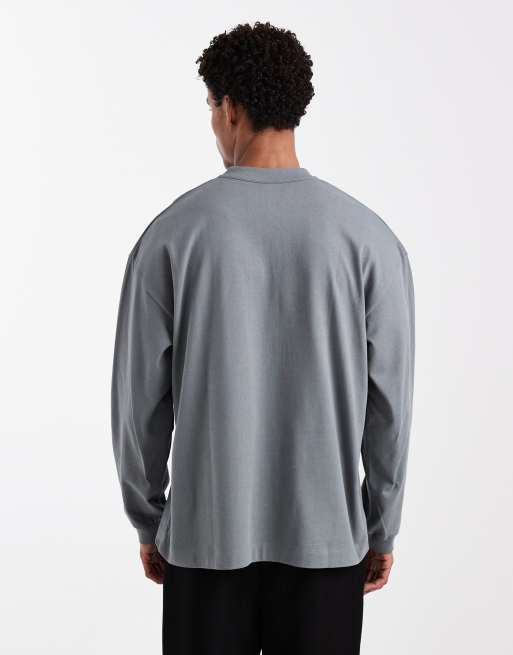 ASOS DESIGN - T-shirt a maniche lunghe oversize pesante color antracite con scollo serafino , 3 di 5