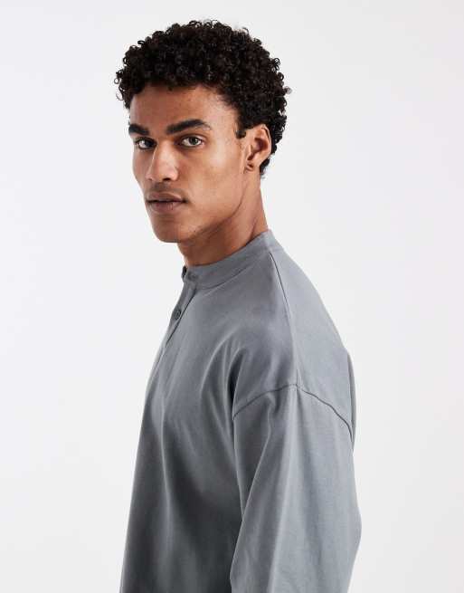 ASOS DESIGN - T-shirt a maniche lunghe oversize pesante color antracite con scollo serafino , 4 di 5