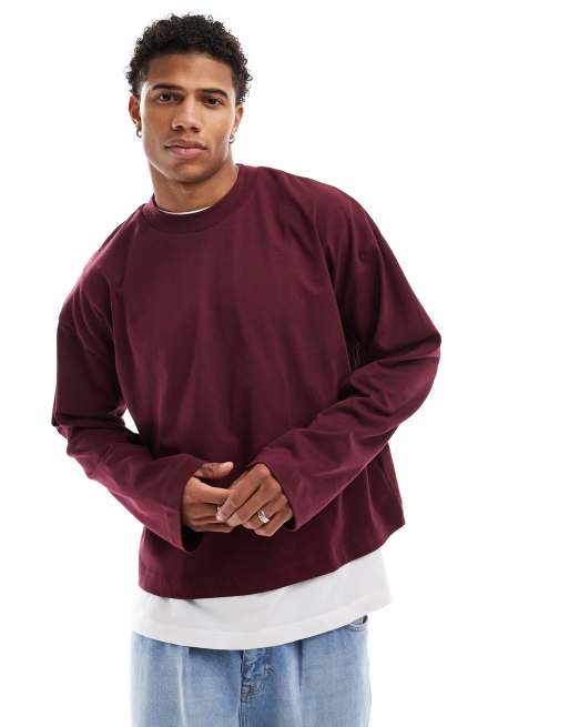 ASOS DESIGN - T-Shirt a maniche lunghe oversize squadrata pesante da 240 gsm bordeaux 