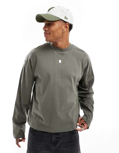 ASOS DESIGN - T-Shirt a maniche lunghe oversize squadrata pesante da 240 gsm color kaki - view 1