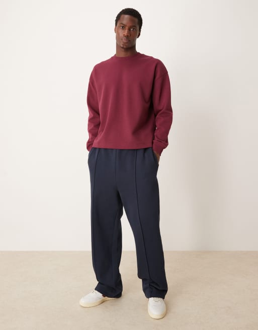 ASOS DESIGN - T-shirt a maniche lunghe oversize squadrata premium in tessuto interlock 300 gsm bordeaux