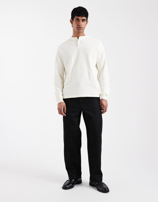 ASOS DESIGN - T-shirt a maniche lunghe regular fit color panna testurizzata con collo serafino , 2 di 5