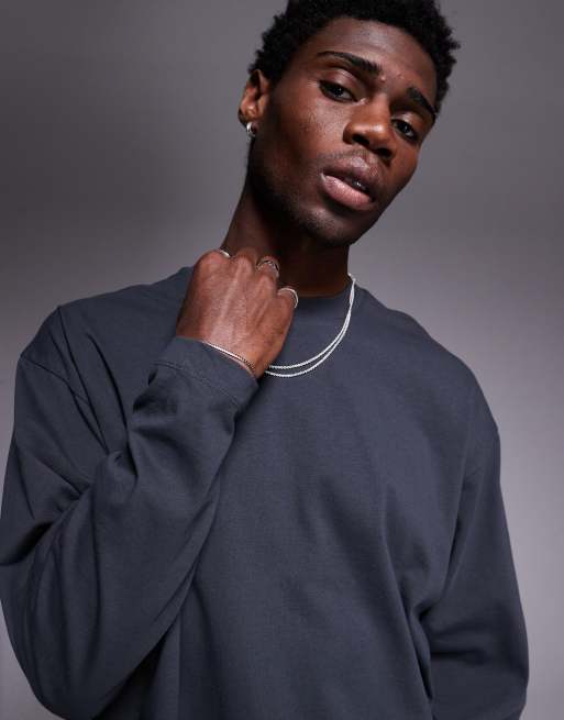 ASOS DESIGN - T-shirt a maniche lunghe squadrata oversize antracite con giromanica ampio  , 2 di 4
