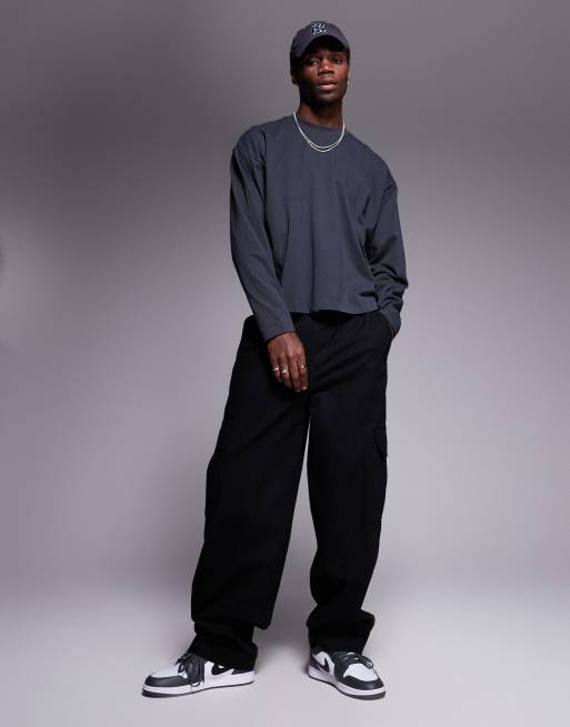 ASOS DESIGN - T-shirt a maniche lunghe squadrata oversize antracite con giromanica ampio  , 3 di 4