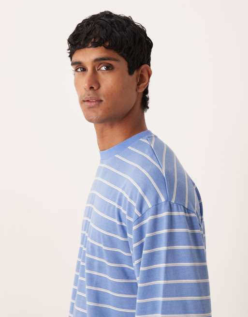 ASOS DESIGN - T-shirt a maniche lunghe squadrata oversize blu a righe bianche testurizzata , 4 di 5