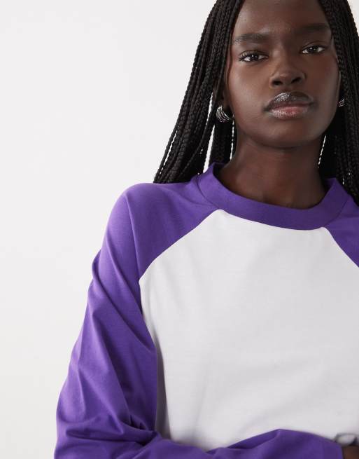 ASOS DESIGN T-shirt a maniche lunghe stile baseball viola, 2 di 4