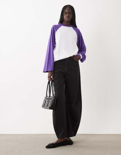 ASOS DESIGN T-shirt a maniche lunghe stile baseball viola, 3 di 4