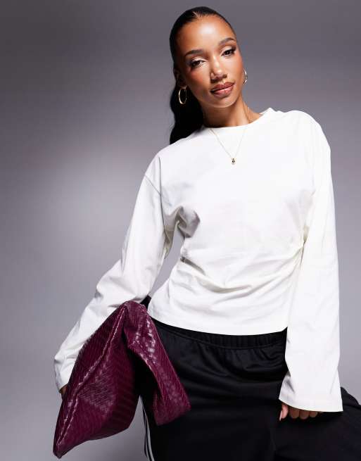 ASOS DESIGN - T-shirt a maniche lunghe stile corsetto color latte di cocco, 2 di 4