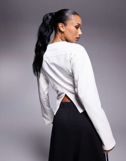 ASOS DESIGN - T-shirt a maniche lunghe stile corsetto color latte di cocco, 3 di 4
