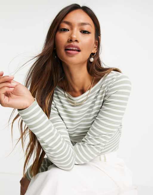 ASOS DESIGN - T-shirt a maniche lunghe verde salvia a righe