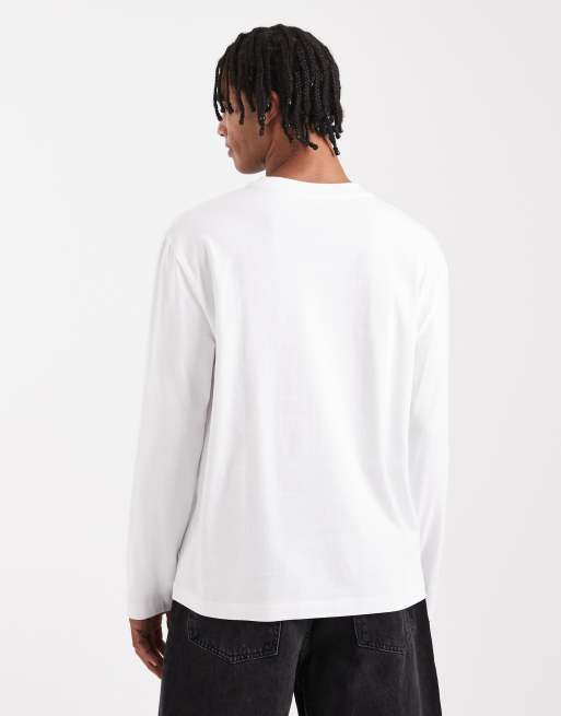 ASOS DESIGN - T-Shirt a maniche lunghe vestibilità comoda pesante bianca, 3 di 5