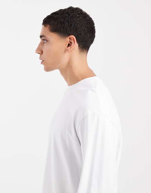 ASOS DESIGN - T-Shirt a maniche lunghe vestibilità comoda pesante bianca , 4 di 5