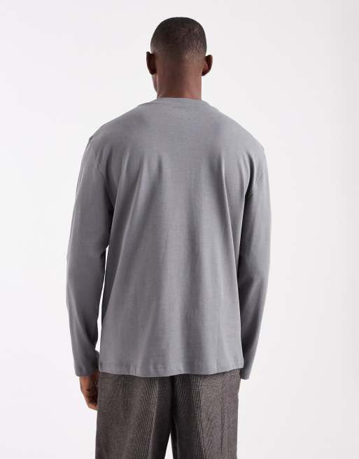 ASOS DESIGN - T-shirt a maniche lunghe vestibilità comoda pesante grigia, 3 di 5