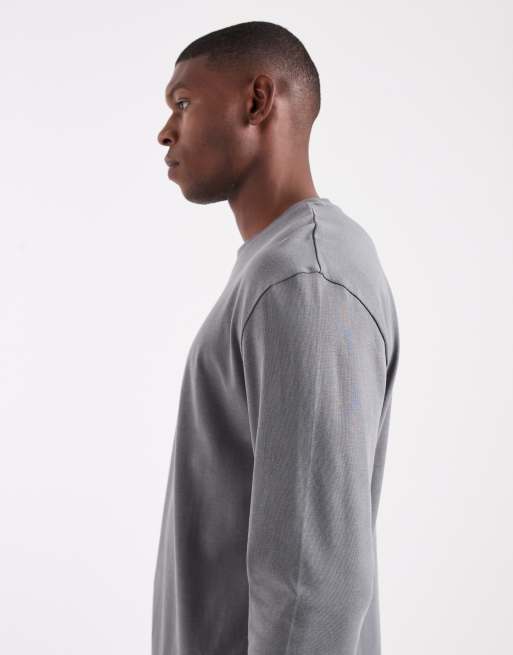 ASOS DESIGN - T-shirt a maniche lunghe vestibilità comoda pesante grigia, 4 di 5